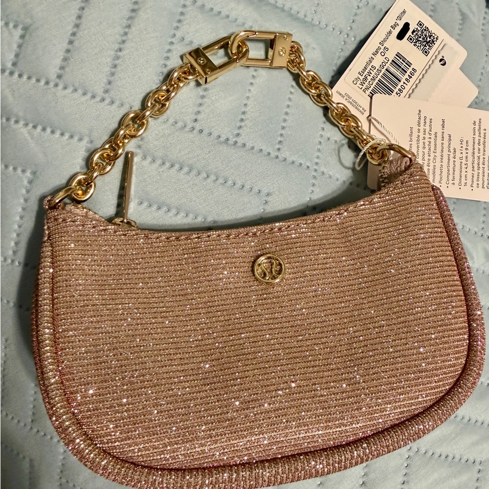 Lululemon City Essentials Nano Shoulder Bag Glitter Rose Gold New